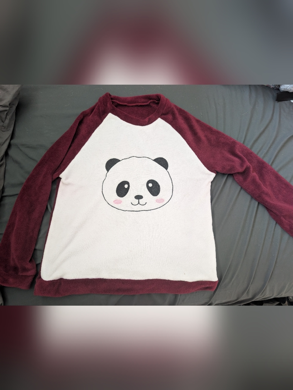 White & Burgundy Panda Plush Throw Blanket